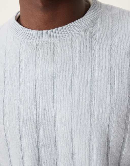 ASOS DESIGN relaxed knitted lambswool wide rib sweater in light blue, 2 of 4