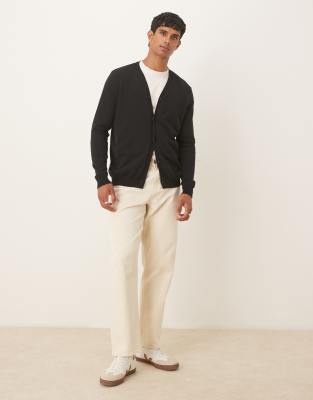 Asos Design Relaxed Knitted Lightweight Cardigan In Black