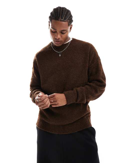 ASOS DESIGN relaxed knitted lightweight jumper in dark brown textured texture