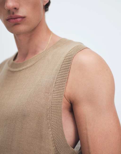  ASOS DESIGN relaxed knitted lightweight singlet in beige, 5 of 5