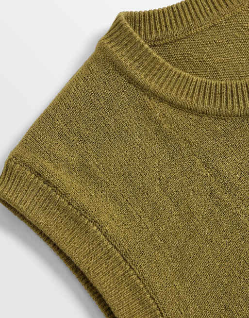  ASOS DESIGN relaxed knitted lightweight singlet in khaki, 8 of 9