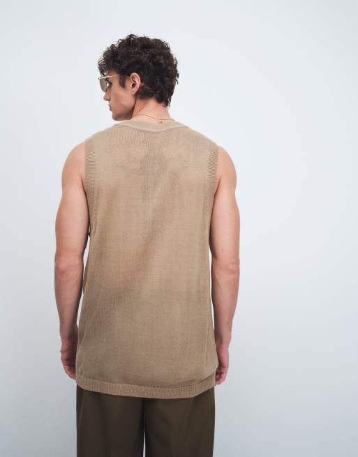  ASOS DESIGN relaxed knitted lightweight vest in beige, 4 of 5