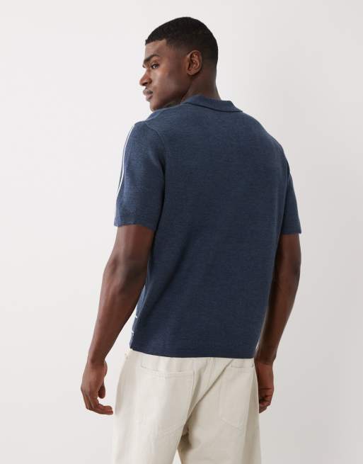 ASOS DESIGN relaxed knitted linear graphic notch neck in navy, 5 of 5