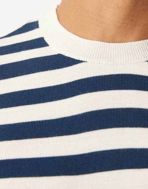 ASOS DESIGN relaxed knitted long sleeve crew neck t-shirt in navy and white stripe, 5 of 5