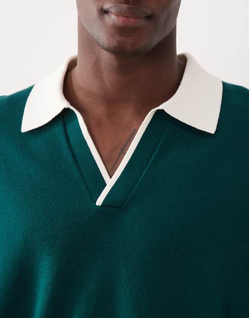 ASOS DESIGN relaxed knitted long sleeve notch neck polo in green, 5 of 5