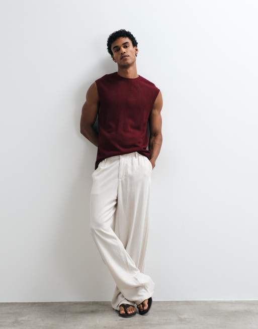 ASOS DESIGN relaxed knitted mesh tank in burgundy, 3 of 5