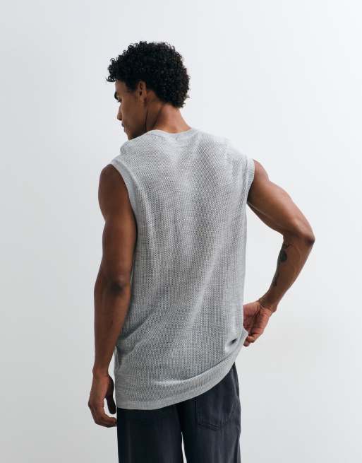 ASOS DESIGN relaxed knitted mesh tank in grey marl, 5 of 5