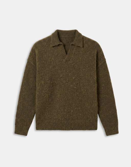 ASOS DESIGN relaxed knitted notch neck jumper in khaki, 6 of 9
