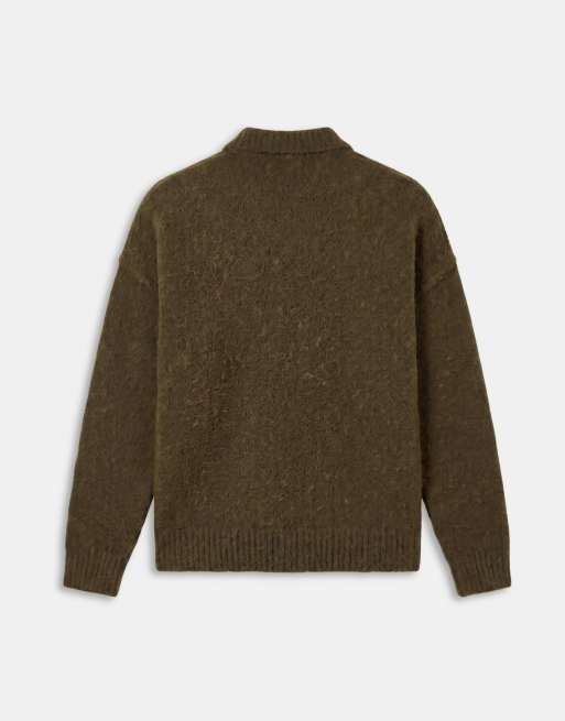 ASOS DESIGN relaxed knitted notch neck jumper in khaki, 7 of 9