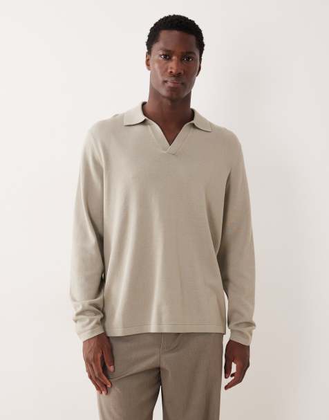 ASOS DESIGN relaxed knitted notch neck polo in sage green