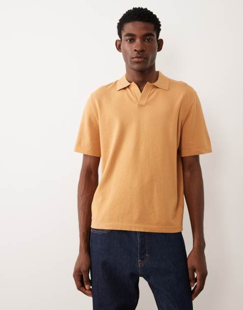 ASOS DESIGN Essential relaxed knitted cotton blend notch polo in tan - ORANGE