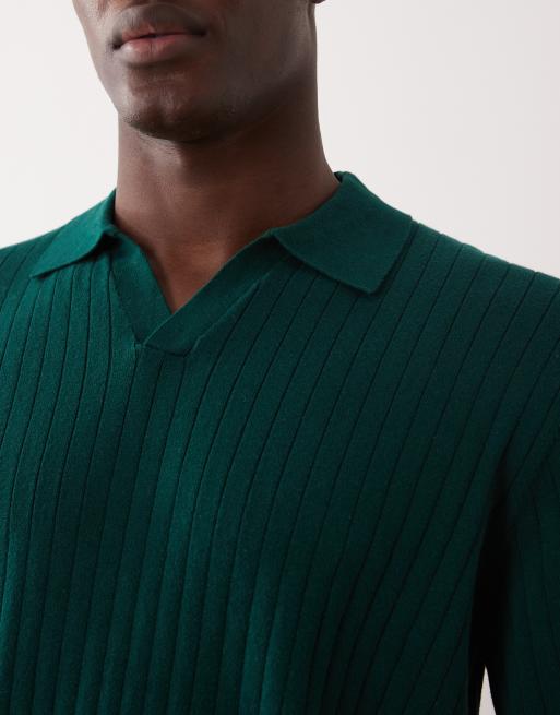 ASOS DESIGN relaxed knitted notch neck polo shirt in dark green , 5 of 5