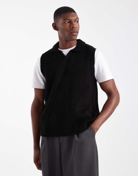 ASOS DESIGN relaxed knitted notch neck tank in black - view 1
