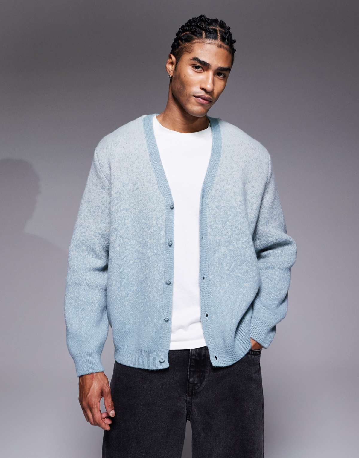 ASOS DESIGN relaxed knitted ombre cardigan in blue