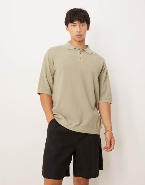 ASOS DESIGN relaxed knitted pique polo in khaki - view 1