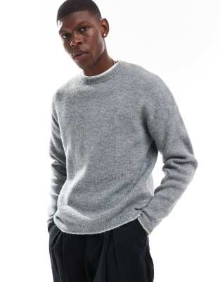 ASOS DESIGN ASOS DESIGN relaxed knitted plush jumper in grey with contrast blanket stitch