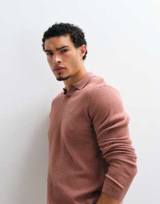 Asos Design Relaxed Knitted Pointelle Notch Neck In Pink
