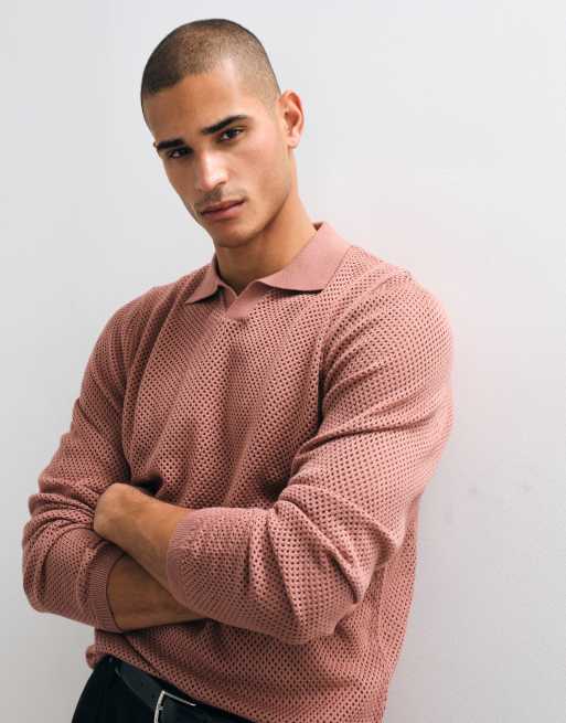 ASOS DESIGN relaxed knitted pointelle notch neck in pink, 5 of 5