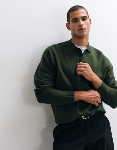 ASOS DESIGN relaxed knitted polo in green
