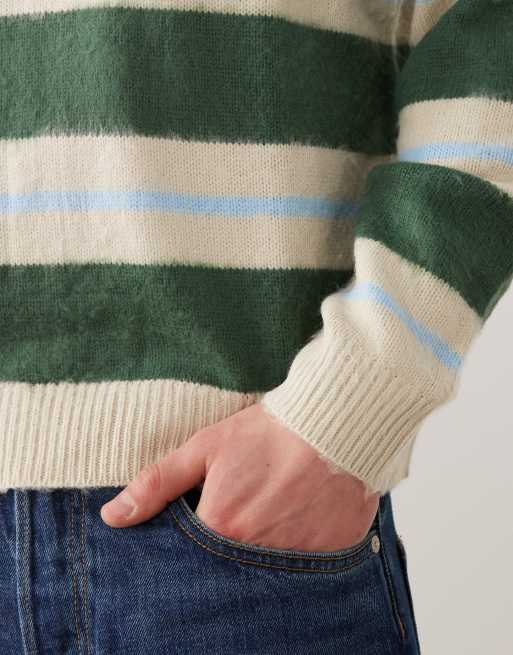 ASOS DESIGN relaxed knitted polo jumper in blue and green stripe, 5 of 5