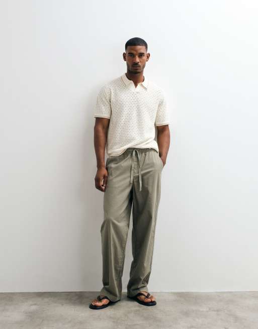 ASOS DESIGN relaxed knitted polo with tipping detail in ecru, 4 of 5
