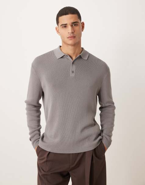 ASOS DESIGN relaxed knitted polo zhirt in grey - view 1