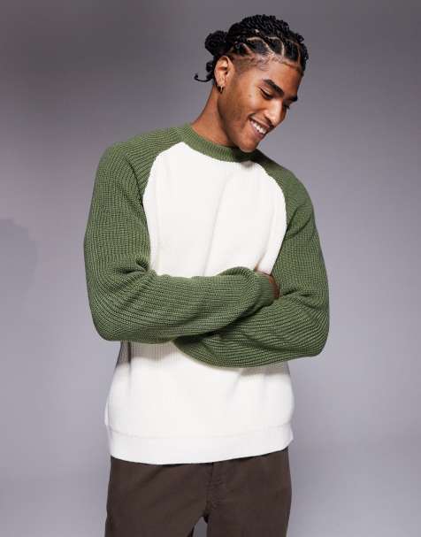 ASOS DESIGN relaxed knitted raglan long sleeve crew neck jumper in cream - view 1