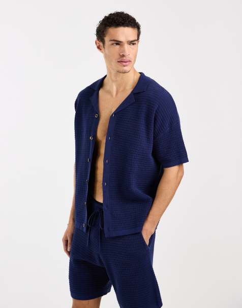 ASOS DESIGN relaxed knitted co-ord revere polo shirt in navy - NAVY