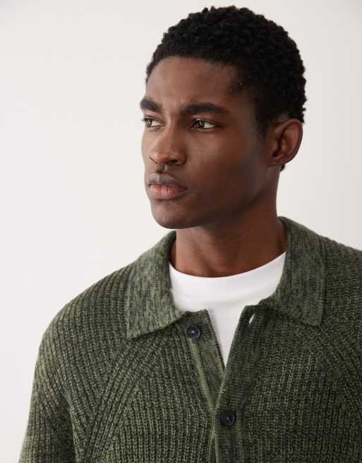 ASOS DESIGN relaxed knitted ribbed button through cardigan in khaki, 5 of 5