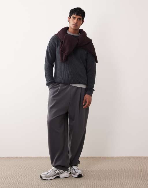 ASOS DESIGN relaxed knitted ribbed crew neck jumper in navy acid wash, 2 of 5