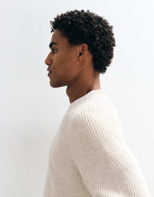 ASOS DESIGN relaxed knitted ribbed sweater in cream, 4 of 5
