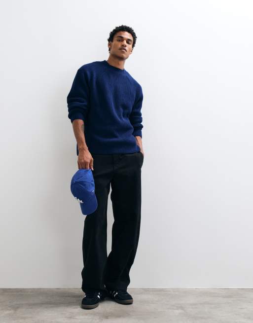 ASOS DESIGN relaxed knitted ribbed turtle neck jumper in blue, 3 of 5