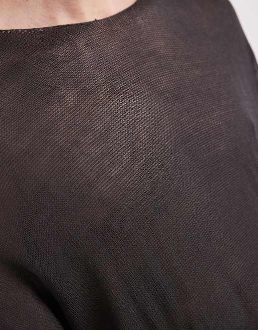 ASOS DESIGN relaxed knitted sheer long sleeve crew neck t-shirt in charcoal, 3 of 5