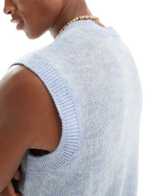 ASOS DESIGN relaxed knitted singlet in open knit texture in blue | ASOS