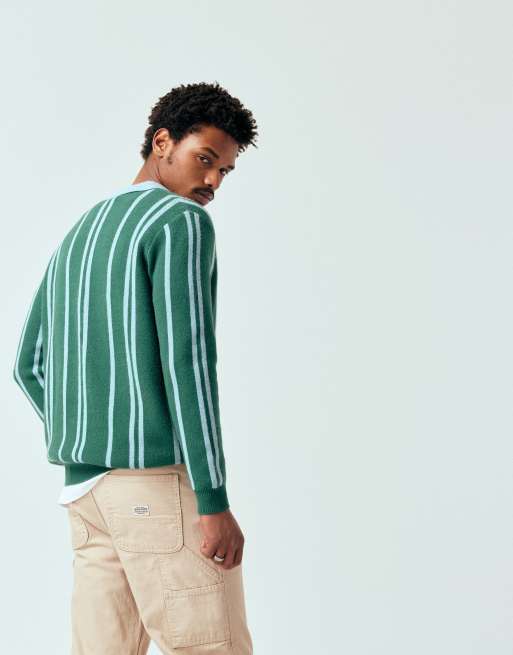 ASOS DESIGN relaxed knitted stripe polo with chest embroidery in green, 3 of 5