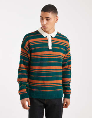 Asos Design Relaxed Knitted Stripe Rugby Polo In Multi