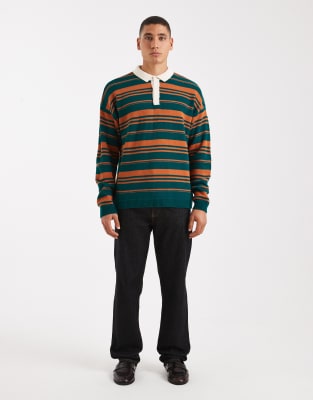 Asos Design Relaxed Knitted Stripe Rugby Polo In Multi