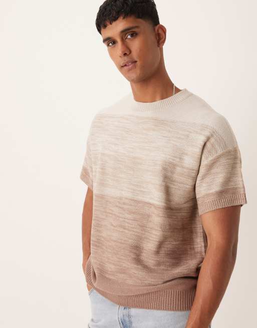 ASOS DESIGN relaxed knitted t-shirt in brown ombre (part of a set)