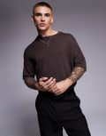 [ASOS DESIGN] ASOS DESIGN relaxed knitted t-shirt in brown (part of a set) M BROWN