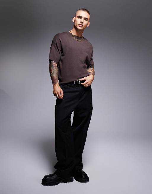 ASOS DESIGN relaxed knitted t-shirt in brown (part of a set), 3 of 4
