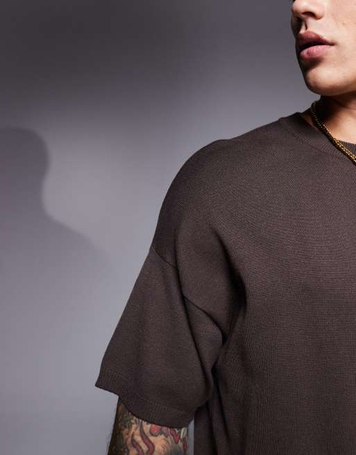 ASOS DESIGN relaxed knitted t-shirt in brown (part of a set), 4 of 4