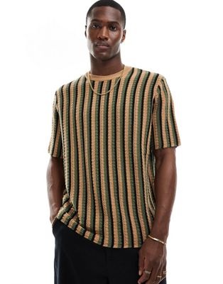 ASOS DESIGN relaxed knitted t-shirt in green textured stripe