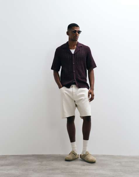 ASOS DESIGN relaxed knitted textured button through in plum - view 1