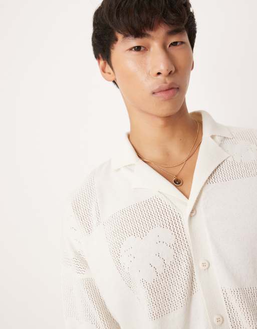 ASOS DESIGN relaxed knitted textured floral button through polo in cream, 2 of 4