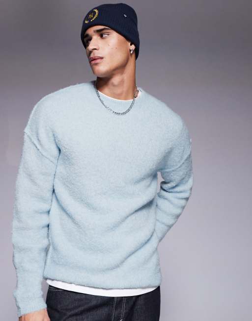 ASOS DESIGN – Locker geschnittener Bouclé-Strickpullover in Hellblau