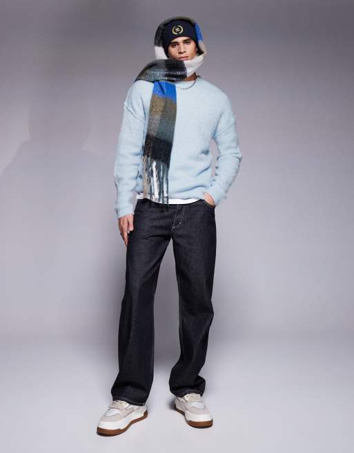 ASOS DESIGN – Locker geschnittener Bouclé-Strickpullover in Hellblau