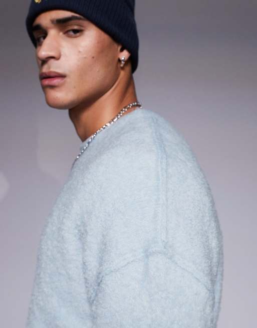 ASOS DESIGN – Locker geschnittener Bouclé-Strickpullover in Hellblau