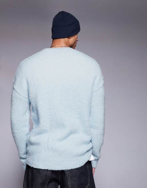 ASOS DESIGN – Locker geschnittener Bouclé-Strickpullover in Hellblau
