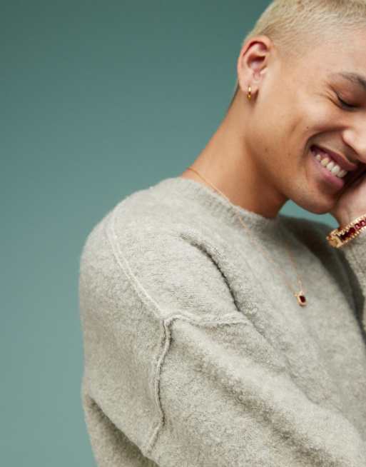 ASOS DESIGN relaxed knit boucle sweater in light gray