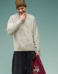[ASOS DESIGN] ASOS DESIGN relaxed knitted textured jumper in light grey XS Light grey